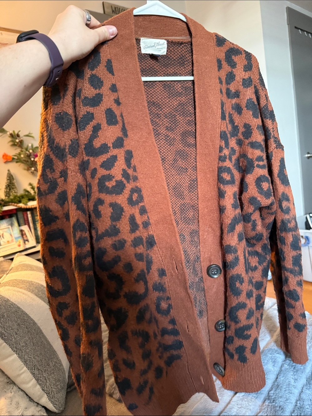 Universal Thread Rust Brown and Black Leopard Print Button Cardigan